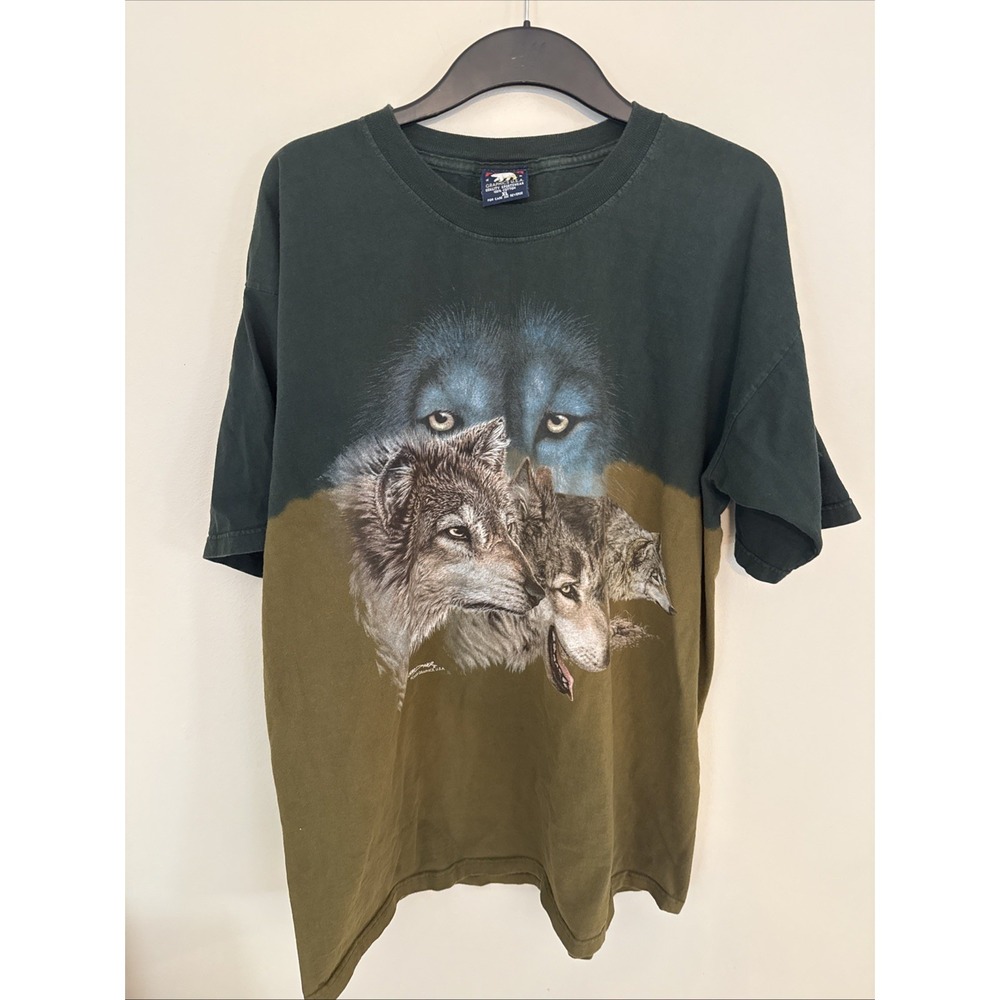 Polar Graphics USA Wolf Green/Gold Tie Dye T shirt XL Vintage